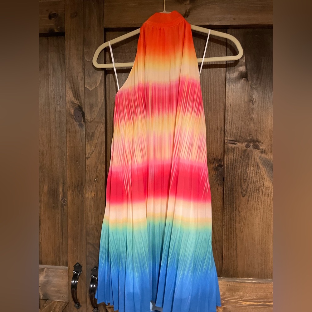 New With Tags, Jealous Tomato Pleated Rainbow Halter Dress, Size Medium